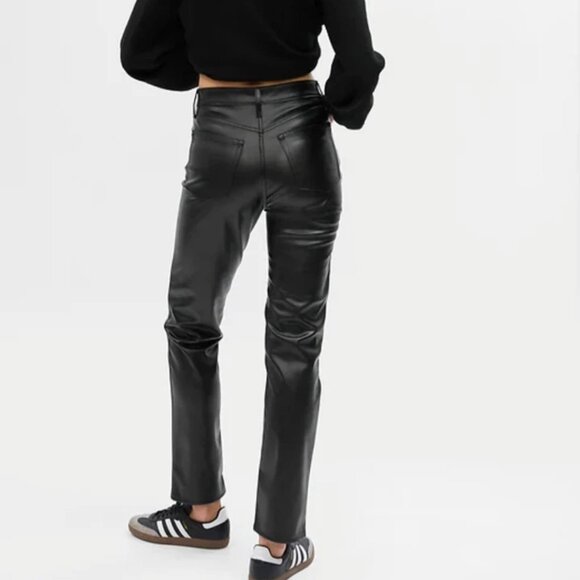 NWT 20 / 10R Black GAP Sky High Rise Vegan Leather Cheeky Straight Pants Y2K - Picture 4 of 8